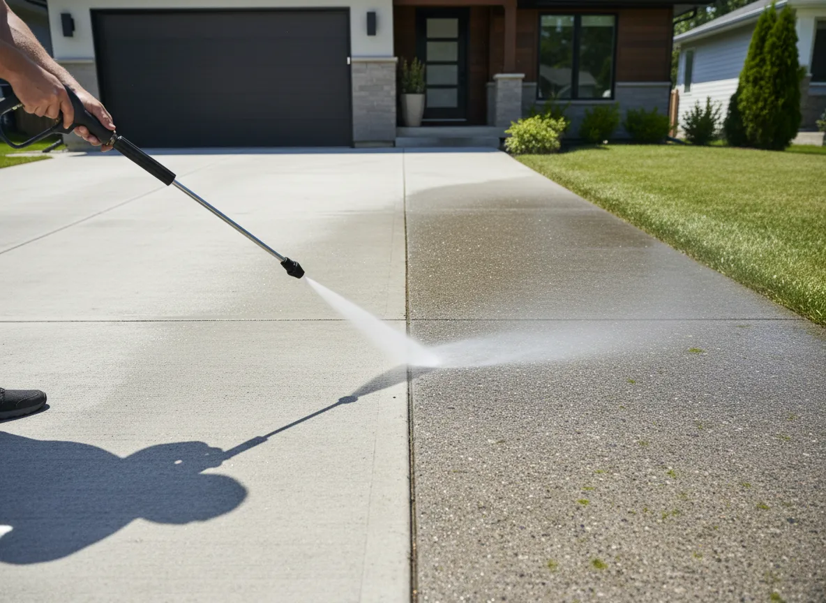 Clean pressure washed driveway